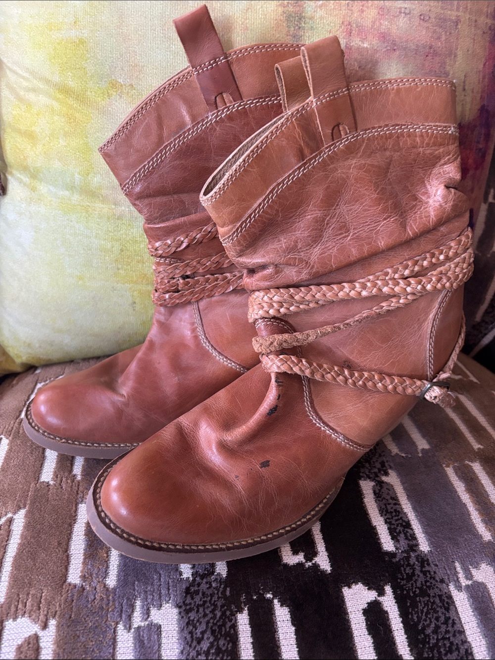 dingo Brown Braided Leather Ankle Boots